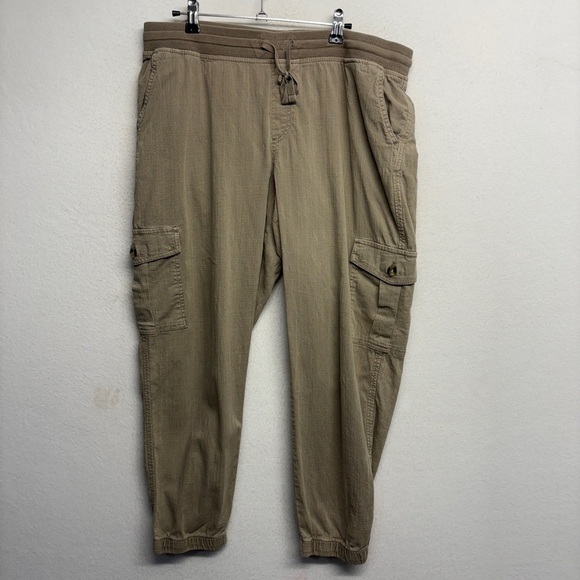 Sonoma Cotton Stretch Cargo Jogger Pants L Tan Brown Pull On - Picture 1 of 7